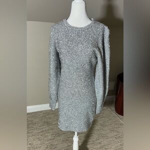 Ronny Kobo Collection Sparkling Silver Long Sleeve Dress